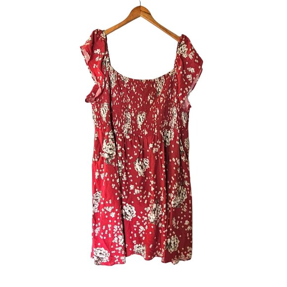 Torrid Red Mini Floral Challis Smocked Bodice Off-Shoulder Skater Dress Plus 4X - Picture 4 of 12